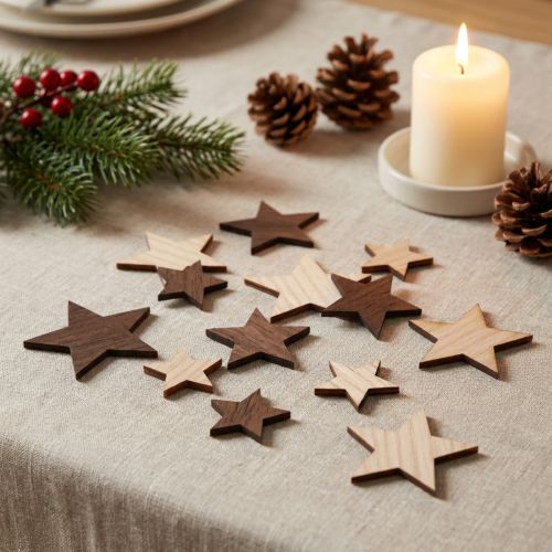 Estrellas navideñas decorativas marrón natural Ø3,5–5,5cm 48 piezas | Floristik24.es