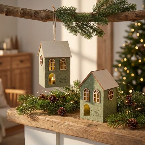 Adorno navideño de fieltro con luces LED verdes (juego de 2 piezas) | Floristik24.es