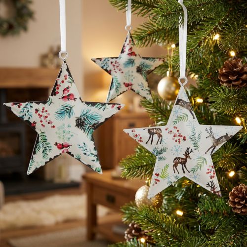 Adornos navideños: estrella, ciervo, ramas de pino, bayas, Ø8cm, juego de 6 colgadores decorativos, adornos para árbol de Navidad | Floristik24.es