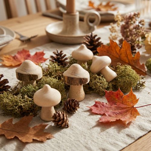 Mini setas decorativas de madera natural con corteza, Ø2cm, 36 piezas. | Floristik24.es