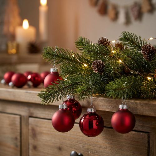 Mini bolas navideñas rojo vidrio mate brillo Ø3cm 22uds | Floristik24.es
