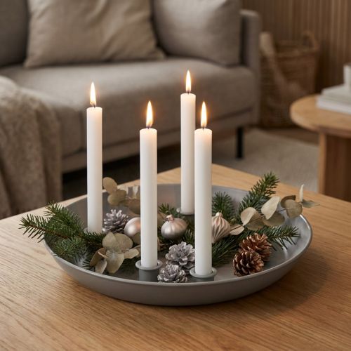Portavelas cónico para 4 velas, cuenco para velas, metal gris, Ø30cm | Floristik24.es