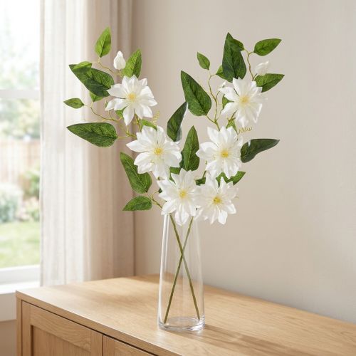 Rama de clemátide artificial con flores para una decoración elegante y de bajo mantenimiento, 81 cm, 2 piezas | Floristik24.es