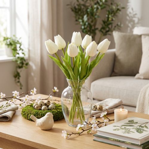 Tulipán artificial, decoración realista, flor artificial duradera para el hogar, 21 cm, 6 piezas | Floristik24.es