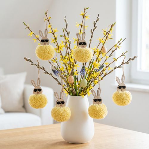 Adorno de conejito de Pascua para colgar, conejito esponjoso, amarillo, Ø7 cm, 6 piezas | Floristik24.es