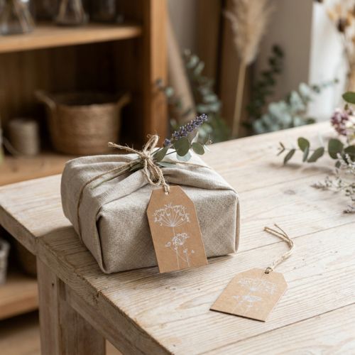 Etiquetas de regalo papel flores marrones 8×5cm 24uds | Floristik24.es