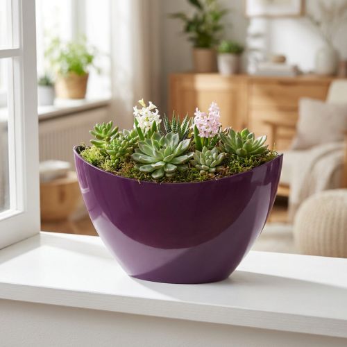 Cuenco decorativo para plantas en forma de barco violeta 20×9cm H12cm | Floristik24.es