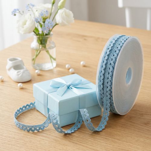 Cinta decorativa azul con borde de encaje A9mm L20m | Floristik24.es