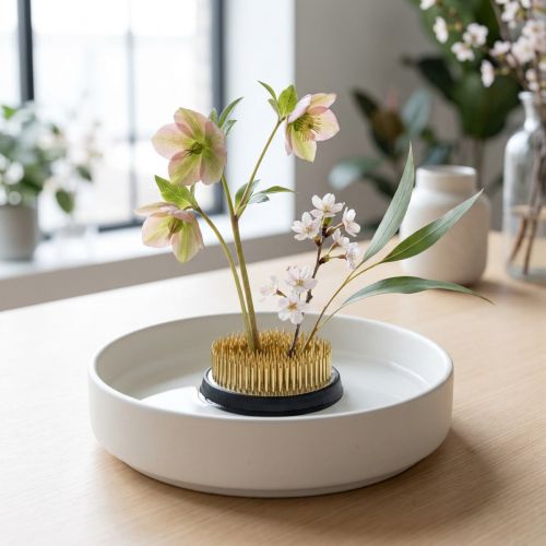 Erizo, Kenzan, Ikebana, base de metal plateado, redondo Ø5cm | Floristik24.es