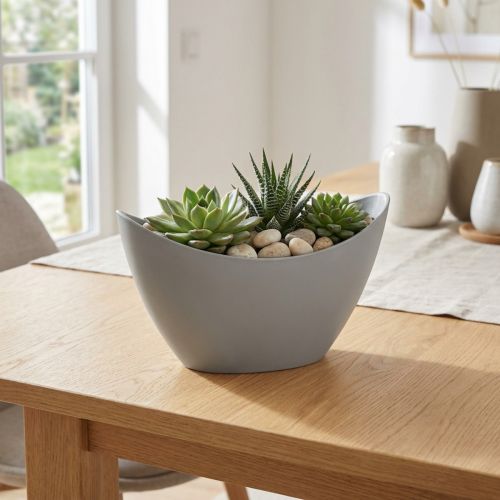 Cuenco decorativo plástico gris 20cm x 9cm H11,5cm 1 pieza | Floristik24.es