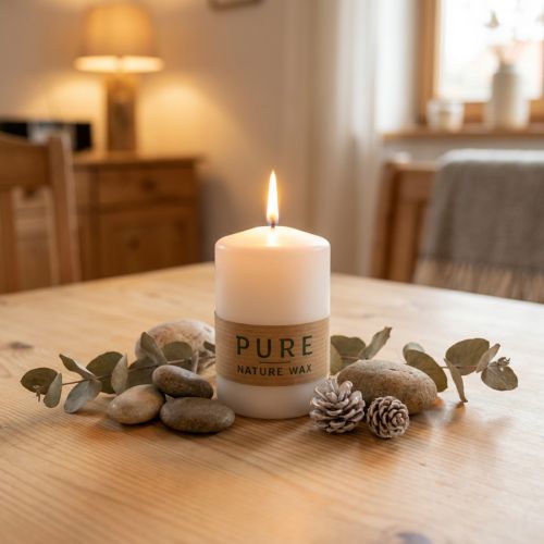 PURE Nature Safe Candle vela de columna estearina, cera de colza 90/60mm blanco 1ud | Floristik24.es