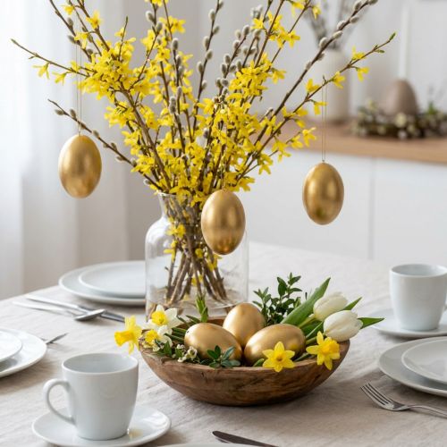 Artículo Huevos de ganso dorados soplados huevos decoración de Pascua 10 piezas
