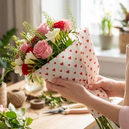 Papel crepé con corazones