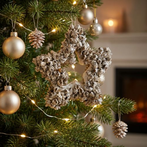 Estrella colgante, decoración navideña, blanca, con purpurina, Ø15cm | Floristik24.es