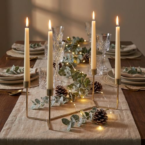 Candelero para bandeja portavelas champagne metal 37 × 17 × 18cm | Floristik24.es
