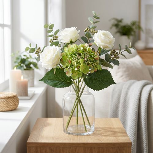 Artículo Hortensia artificial, decoración floral, flor de seda verde L44cm