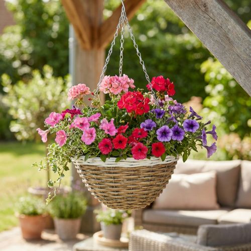 Artículo Cuenco para colgar, cesta colgante, cesta de flores natural, blanco Ø30,5cm
