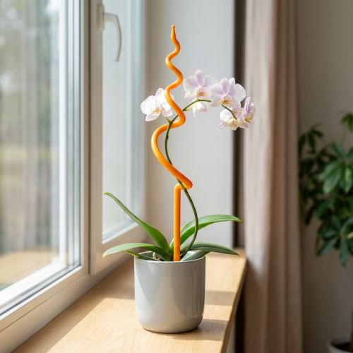 Tutor para orquídeas, plástico, color naranja, ayuda para trepar orquídeas, altura 64 cm | Floristik24.es