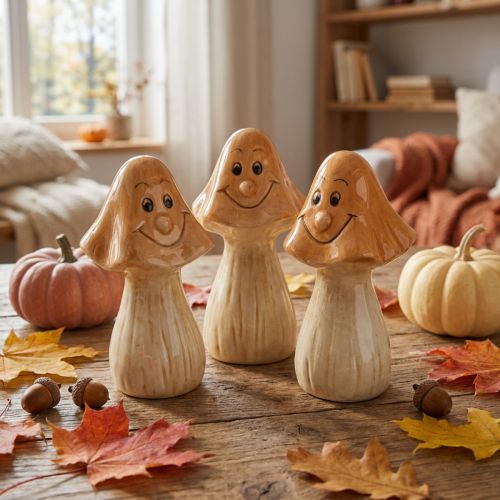 Setas decorativas figuras decorativas de otoño de cerámica marrón Ø6cm H10,5cm 3 piezas | Floristik24.es