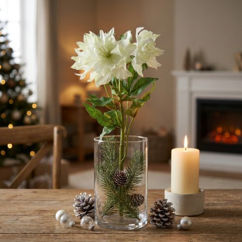 Rosa de Navidad artificial, rosa de nieve, decoración, flores de seda, 36 cm | Floristik24.es