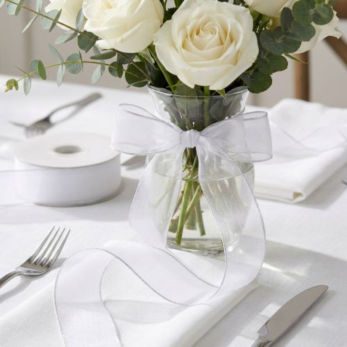 Cinta de organza para regalo, cinta blanca con orillo, 50 m | Floristik24.es