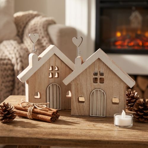 Casa de madera decorativa casa soporte de mesa madera 16,5 cm 2 piezas | Floristik24.es