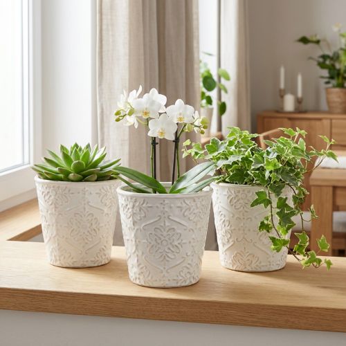 Macetero Macetero de Cerámica Blanco Ø11cm H11cm 3uds | Floristik24.es