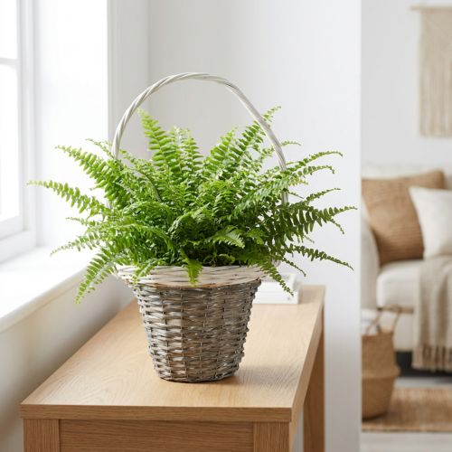Cesta de mimbre con asa, gris y blanca, Ø25 cm, H45 cm, cesta decorativa para plantas | Floristik24.es