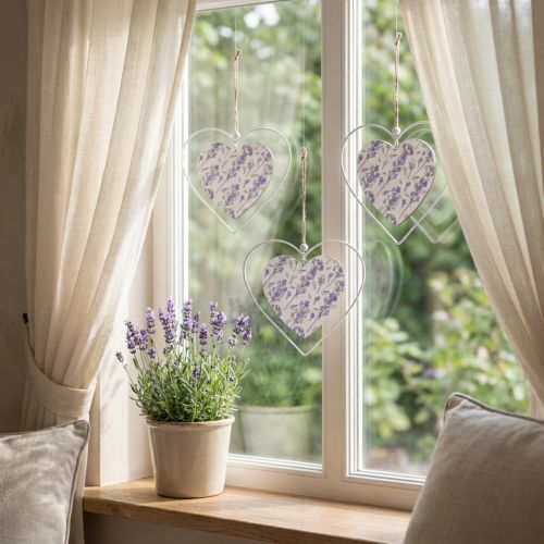 Corazones decorativos para colgar blanco lila 18,5×17cm 4uds | Floristik24.es