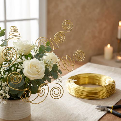Alambre artesanal dorado Ø2mm 60m alambre de aluminio para decoración, joyería, floristería, proyectos creativos | Floristik24.es