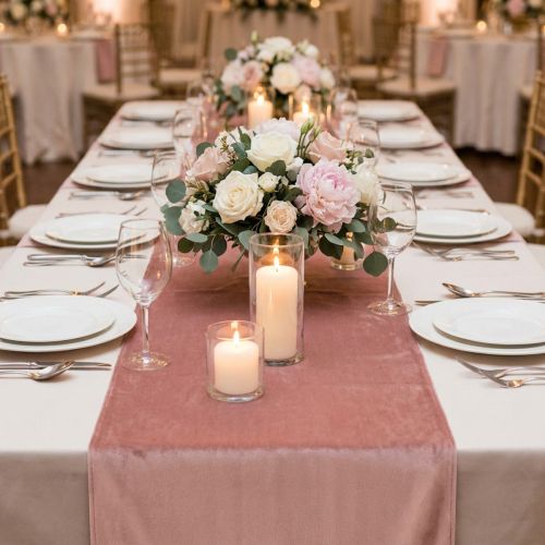 Artículo Camino de mesa de terciopelo rosa viejo, 28×270 cm - Elegante camino de mesa de tela decorativa para la decoración de su mesa festiva
