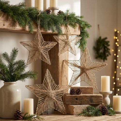 Estrella Yute Nochebuena Rústica Natural 30cm 4uds | Floristik24.es