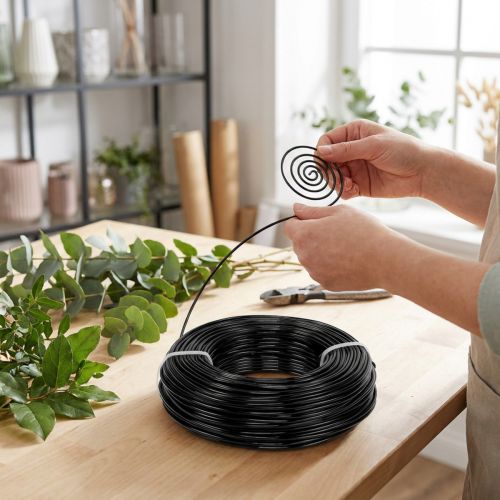Alambre de aluminio Ø2 mm, rollo de 60 m, 500 g - Alambre artesanal flexible en color negro para floristería, modelismo y joyería. | Floristik24.es
