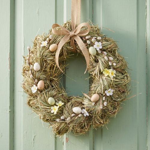 Corona de heno, corona para puerta, Ø25cm, decoración natural de Pascua | Floristik24.es