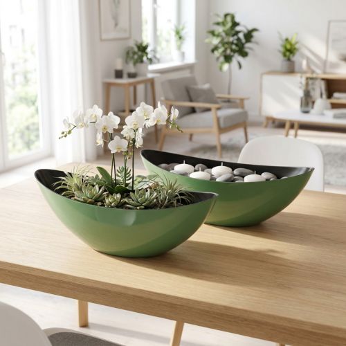 Artículo Cuenco moderno en forma de media luna verde de plástico 39 cm - versátil para decoración - 2 piezas