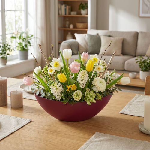 Cuenco moderno en forma de media luna rojo oscuro de plástico 39 cm - versátil para decoración - 2 piezas | Floristik24.es