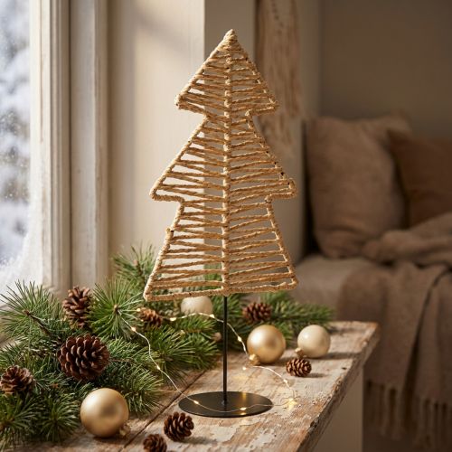 Árbol de Navidad decorativo rafia metálica negro natural 21x11,5x45cm | Floristik24.es