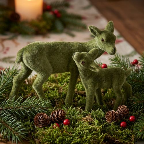 Figuras decorativas de ciervos Ciervos verdes navideños con cervatillo en juego Al. 9/5,5 cm 4 piezas | Floristik24.es