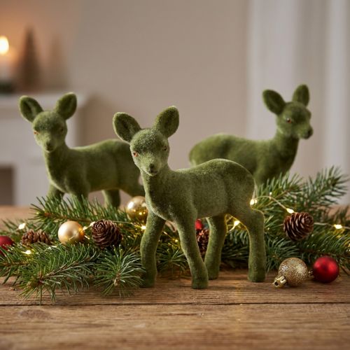 Figura decorativa ciervo cervatillo flocado figuras navideñas verde 10,5cm 6 piezas | Floristik24.es