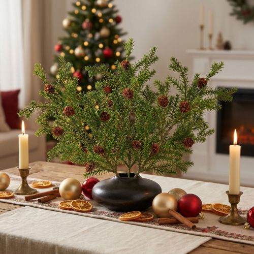 Ramas de pino artificiales con piñas 48cm – Decoración navideña, ramas de pino 3 piezas, verde | Floristik24.es