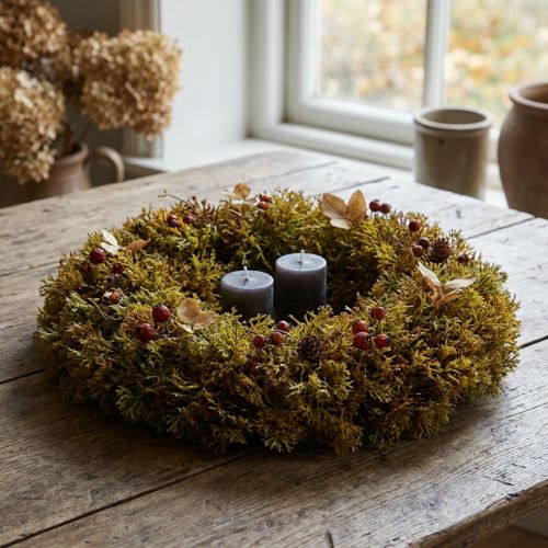 Corona decorativa de musgo artificial con colgador marrón verde Ø30cm | Floristik24.es