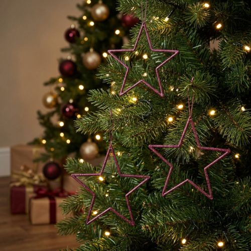 Estrellas Decorativas Árbol de Navidad Baya Brillantina Morado Ø12cm 12 Piezas | Floristik24.es