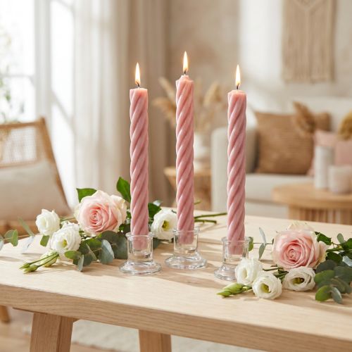 Velas rústicas velas de palo teñidas de rosa 250/28mm 4 piezas | Floristik24.es