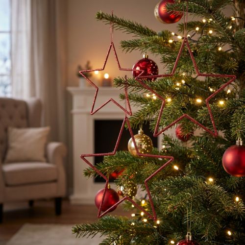 Estrellas navideñas decorativas, rojas con purpurina, 18 cm, 8 piezas - Adornos para árbol de Navidad y ventanas | Floristik24.es