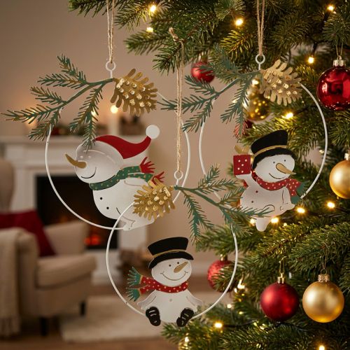 Colgante navideño muñeco de nieve decoración anillo metal Ø14cm 3pcs | Floristik24.es