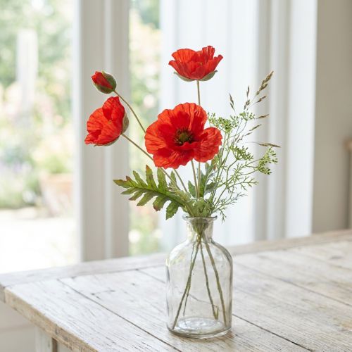 Flor de jardín decorativa amapola con 3 flores roja L 70 cm | Floristik24.es
