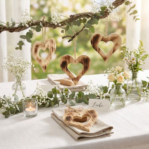 Artículo Colgador decorativo corazones de madera corazón en corazón flameado 15×15cm 4ud