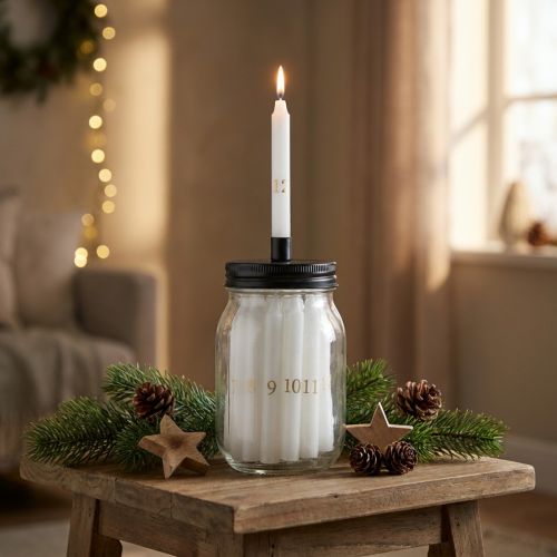Portavelas de cristal con 24 velas Calendario de Adviento Al. 14,5 cm | Floristik24.es