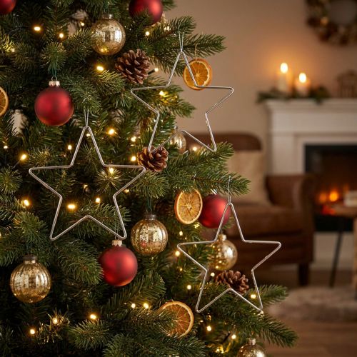 Estrella decorativa navideña plateada para colgar, Ø15 cm, juego de 6 | Floristik24.es