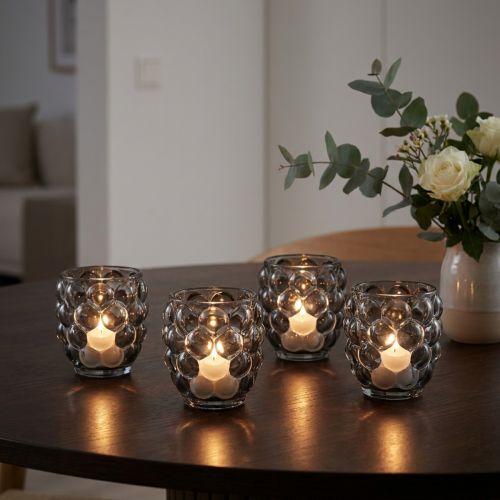 Portavelas de cristal farol tintado gris Ø9cm H9,5cm 4ud | Floristik24.es